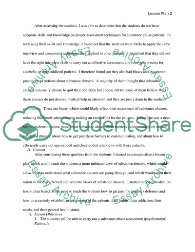Plan for Lesson about Substance Addiction