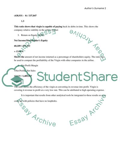 Virgin Airlines finance and market capability