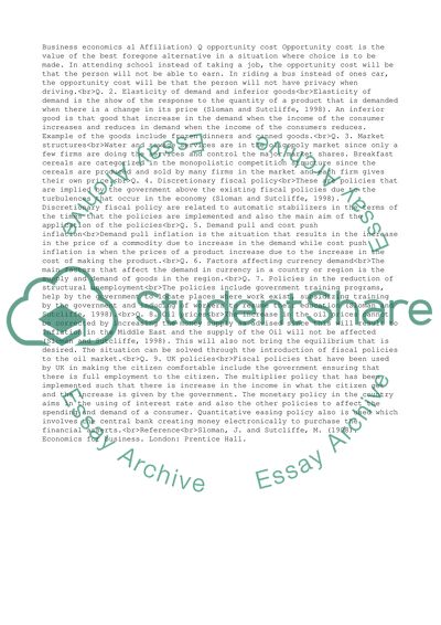 Assignment/ Business Economics