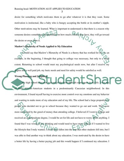 Motivations as it Applies to Education
