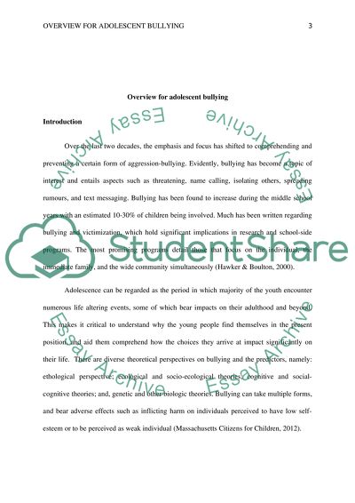 Overview for adolescent bullying