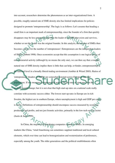 Franchising of SMEs in China