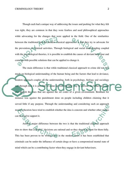 Traditional and Modern Classical Theories of Crime