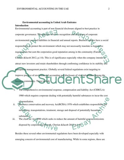 Environmental Accounting in United Arab Emirates