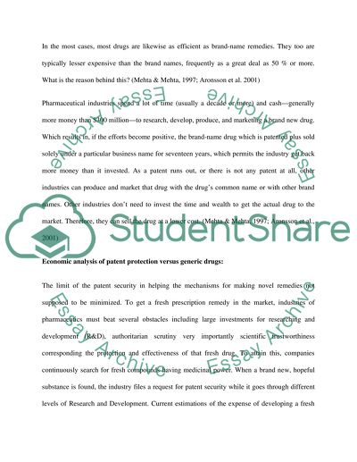 Economic Analysis of Patented Drugs vs. Generic Drugs