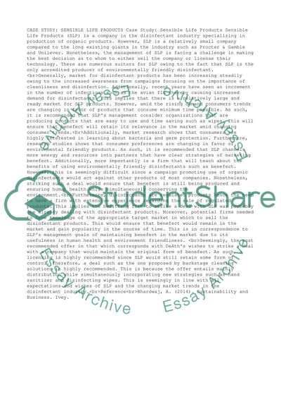 Case study, Sensible Life Products