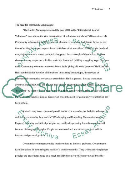 Discuss the need for volunteers to serve in the community and evaluate your own experience