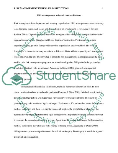 Risk Management in Health Care Institutions