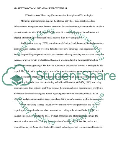 Effectiveness of Marketing Communication Strategies and Technologies