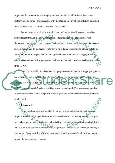 Catholic School Acccreditation responses