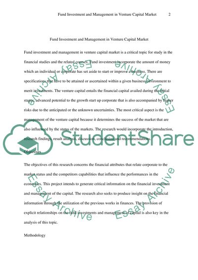 Fund investment and management in venture capital market