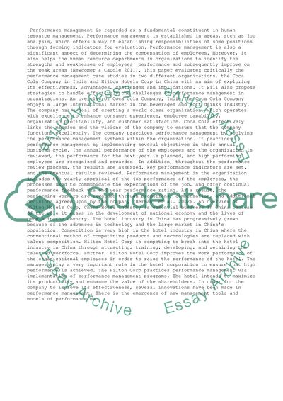 Performance Managment: Coca Cola Company, Hilton Hotels Corporation