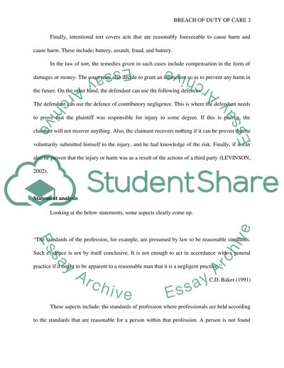 Breach of Duty of Care