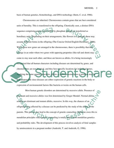 Contribution to Medicine by Mendel