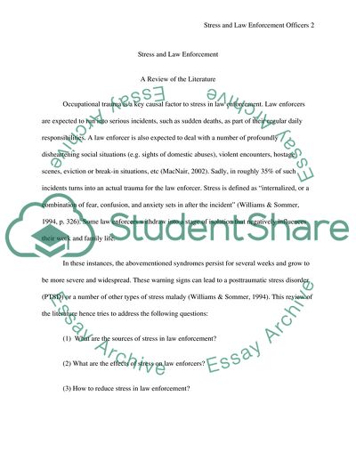 Stress and Law Enforcement Officers