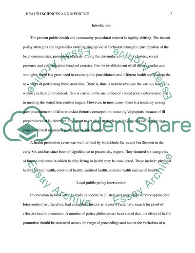 Public Health Policy Intervention