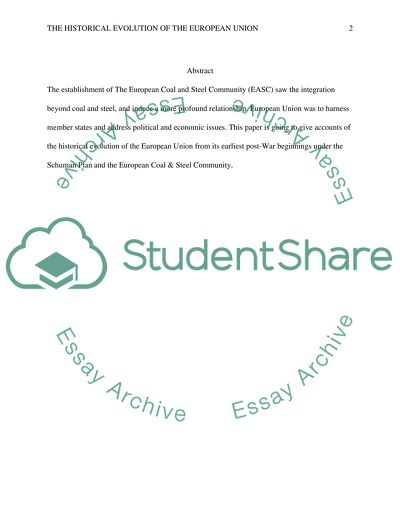 Historical Evolution of the European Union from Its Earliest Post-war Beginnings