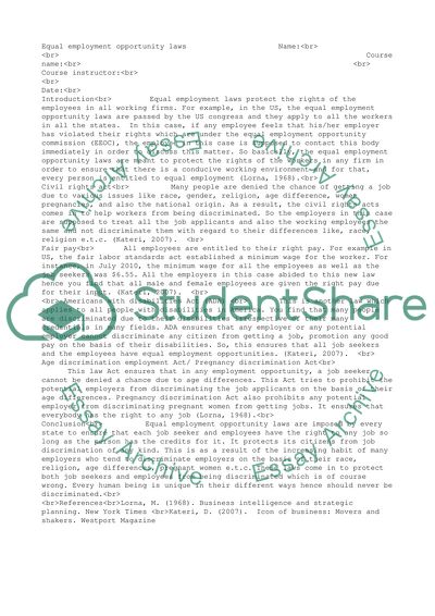 Equal employment opportunity laws affecting