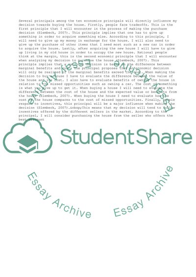 Discussion on the Economic Implication of Decision to Purchase a House