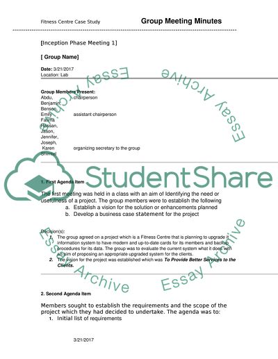 Group Meeting Minutes - Fitness Centre