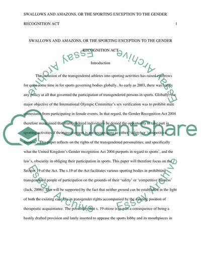 Swallows and Amazons, or the Sporting Exception to the Gender Recognition Act