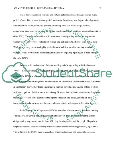 Women in Culture in the 1930s-1940s VS Women in Culture Today