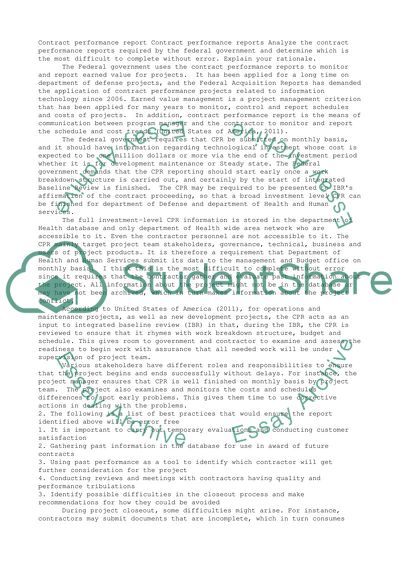 Contract Performance and Federal Government