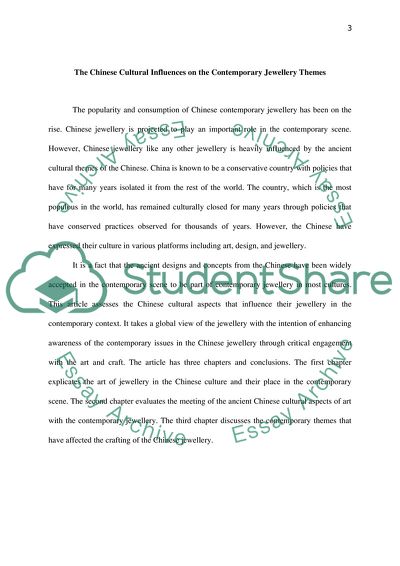 An Analysis of the Chinese Culture Influences on the Contemporary Jewellery Themes