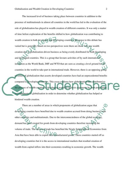 Globalization and Wealth Creation in Developing Countries