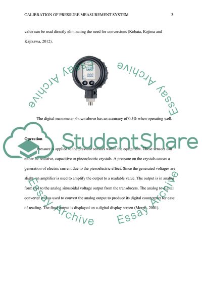 Calibration of Pressure Measurement System