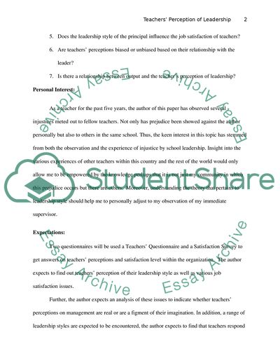 Influence of Teachers Perception of Leadership on Their Job Satisfaction