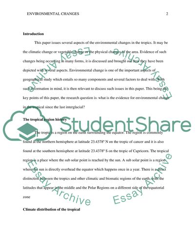 Evidence for Environmental Changes in the Tropical since the Last Interglacial