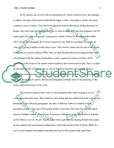 Critiquing Historical Analysis of Classmate - Subject- Atomic Bomb