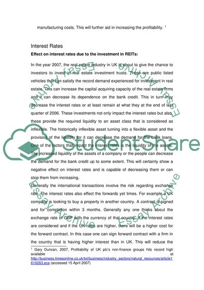 Effect on interest rates due to the investment in REITs