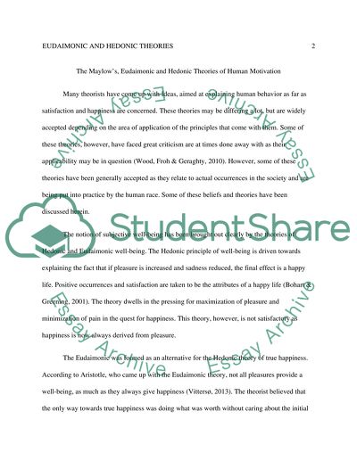 Maylows, Eudaimonic and Hedonic Theories of Motivation