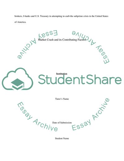 Market Crash and its Contributing Factors