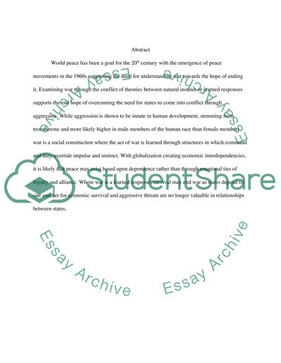 Human Nature and War: Is Peace an Archievable State for the World