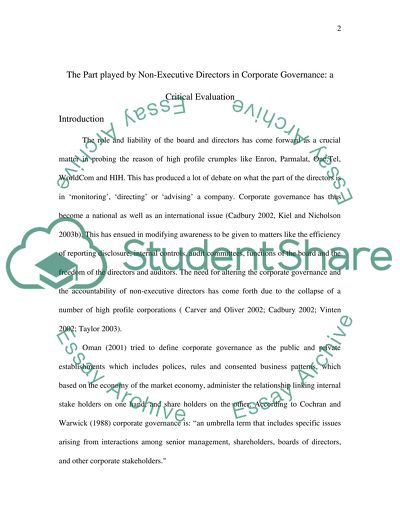 Non-Executive Directors in Corporate Governance