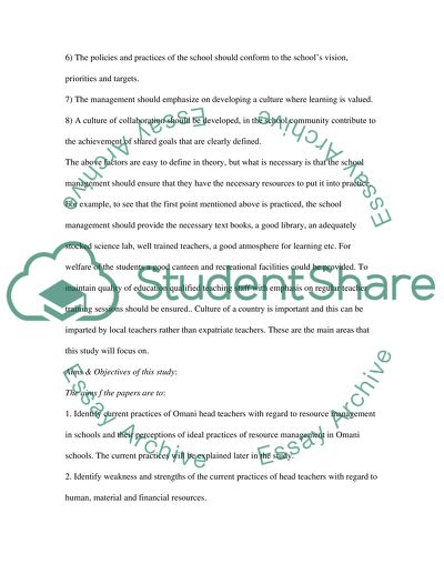 Resource Management in Schools