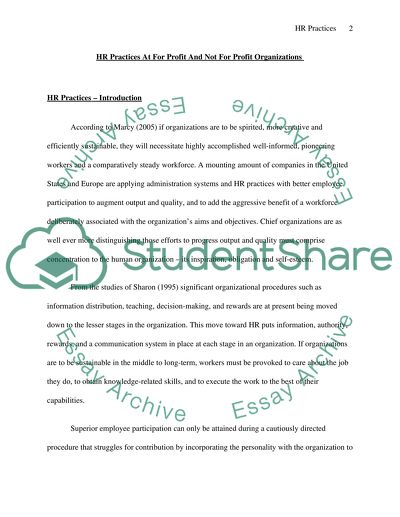 HR Practices At For Profit And Not For Profit Organizations