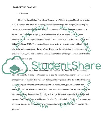 Alan Mulally Transformation of the Ford Motor Company