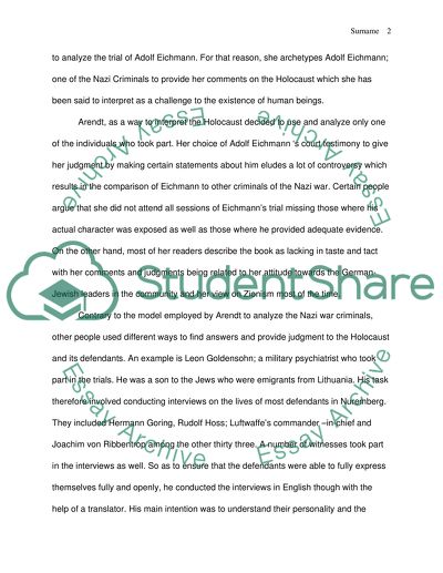 Comparison of Eichmann as Portrayed by Arendt with Other Nazi War Criminals