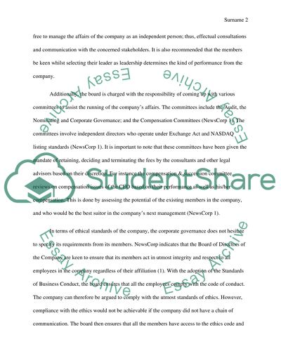 Analyse the corporate governance statement of NewsCorp