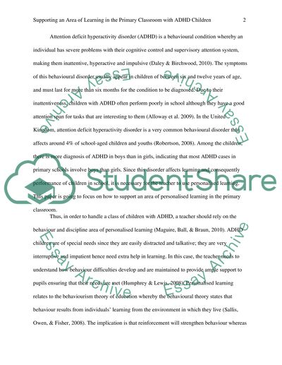 Supporting an Area of Learning in the Primary Classroom with ADHD Children