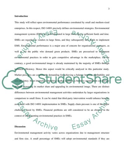 Environmental Performance Constituted by Small and Medium-Sized Enterprises