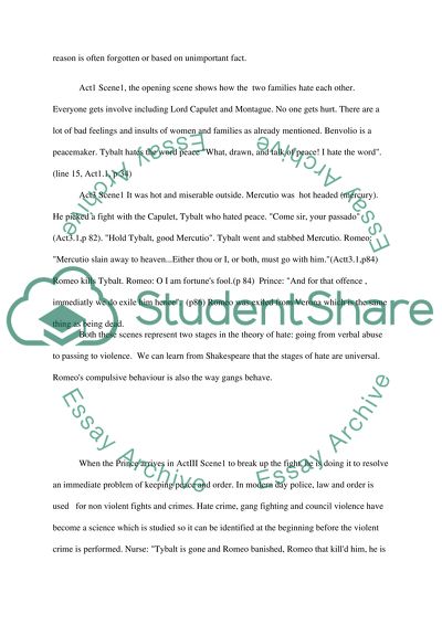 The relevance that the study of Shakespeares Romeo and Juliet has to the modern world