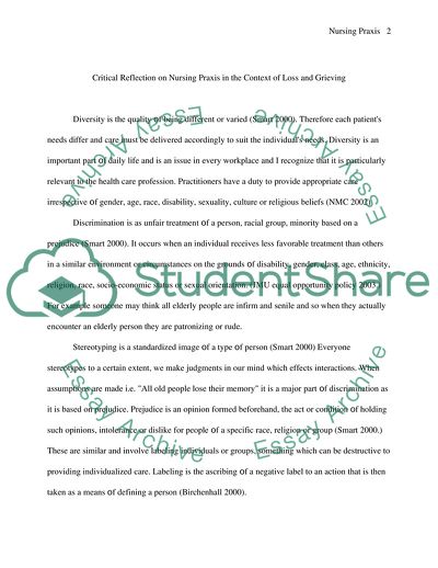 Reflection on Nursing Praxis in the Context of Loss and Grieving