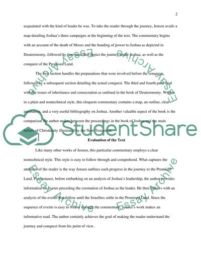 Analysis of Joshua Rest -Land Won by Turabian Format