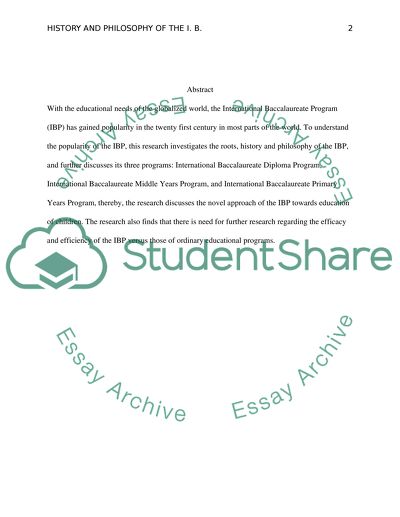 History and philosophy of International Baccalaureate programme
