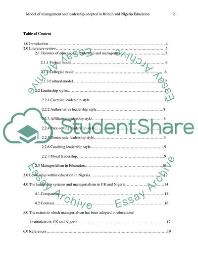 Model of Management and Leadership Adopted in Britain and Nigeria Education
